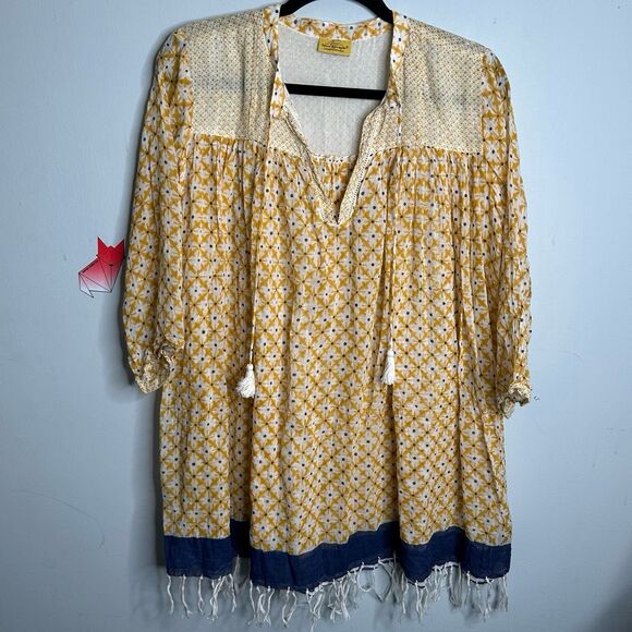 Roberta Roller Rabbit Serafina Tassel Tunic Size Medium Gold Blue - Picture 1 of 6